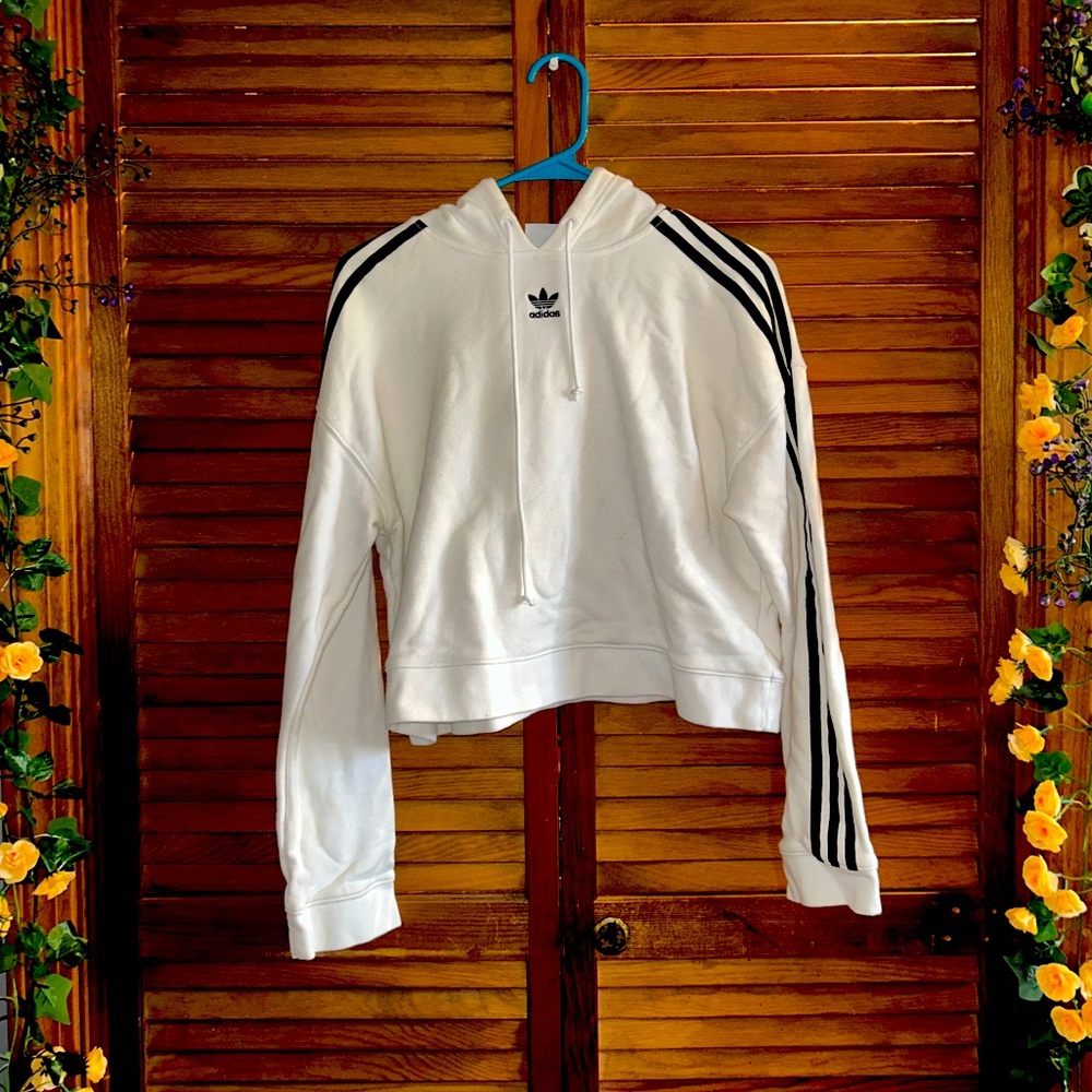 Adidas White Cropped Sweatshirt